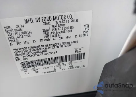 2015 Ford Explorer Xlt from USA, damaged, VIN 1FM5K7D84FGA55152